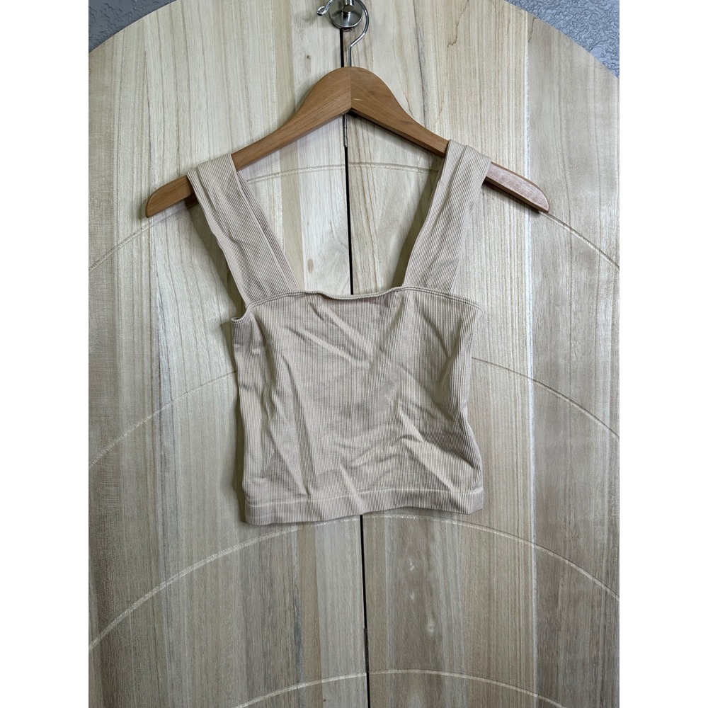 A New Day Ribbed Square Neck Tank‎ Top Beige Medium